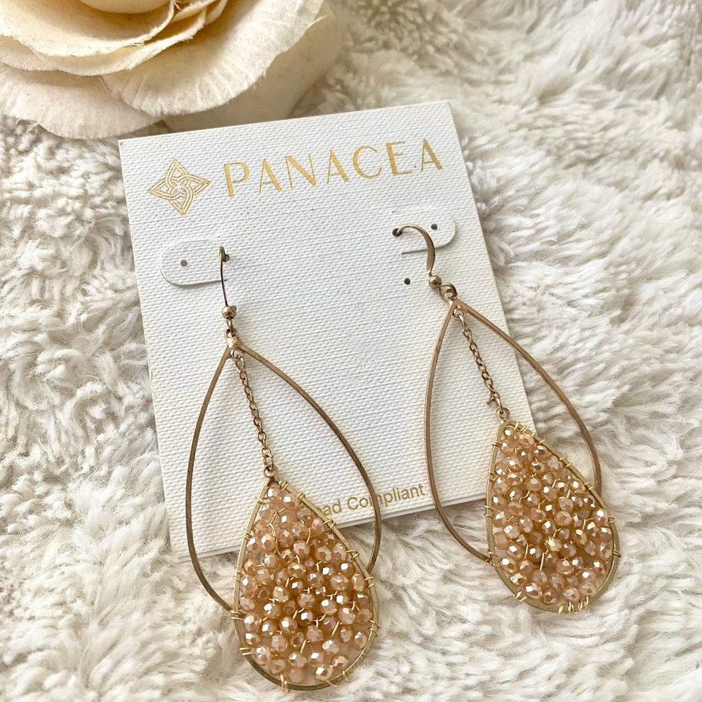 Gold and Cream Teardrop Earrings